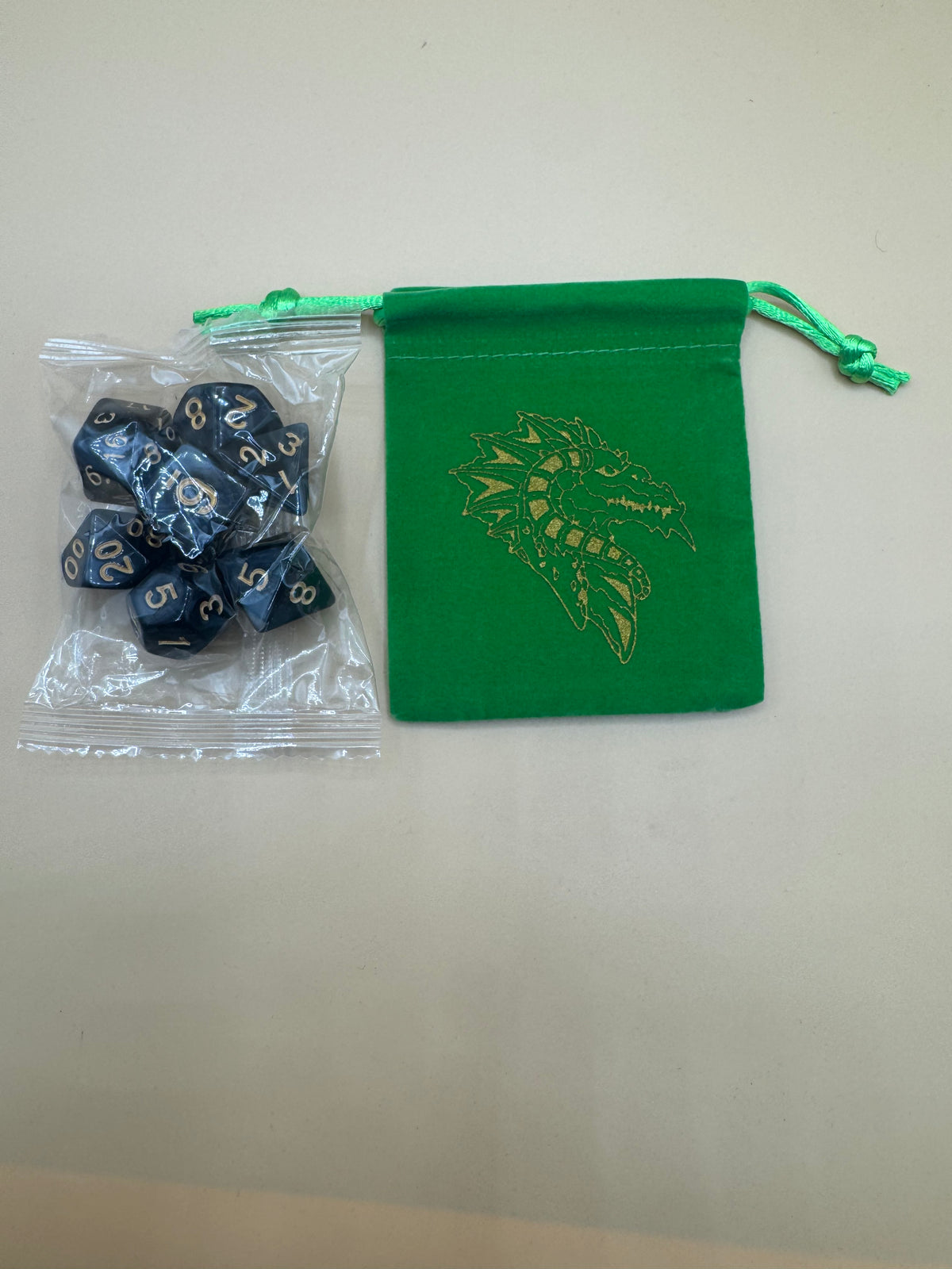 Onyx Black Dice and Green Dragon Pouch