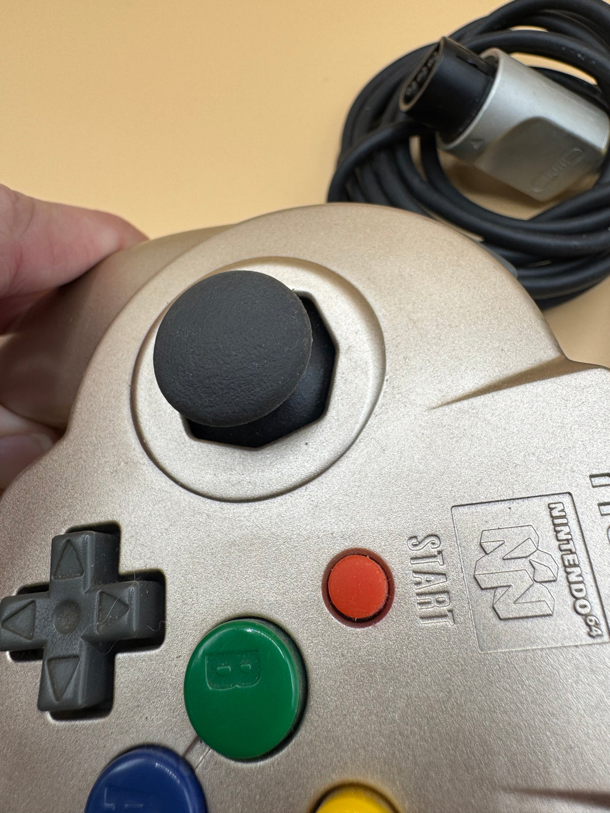 Gold Hori Mini Pad 64 Controller with modded PS2 Joystick