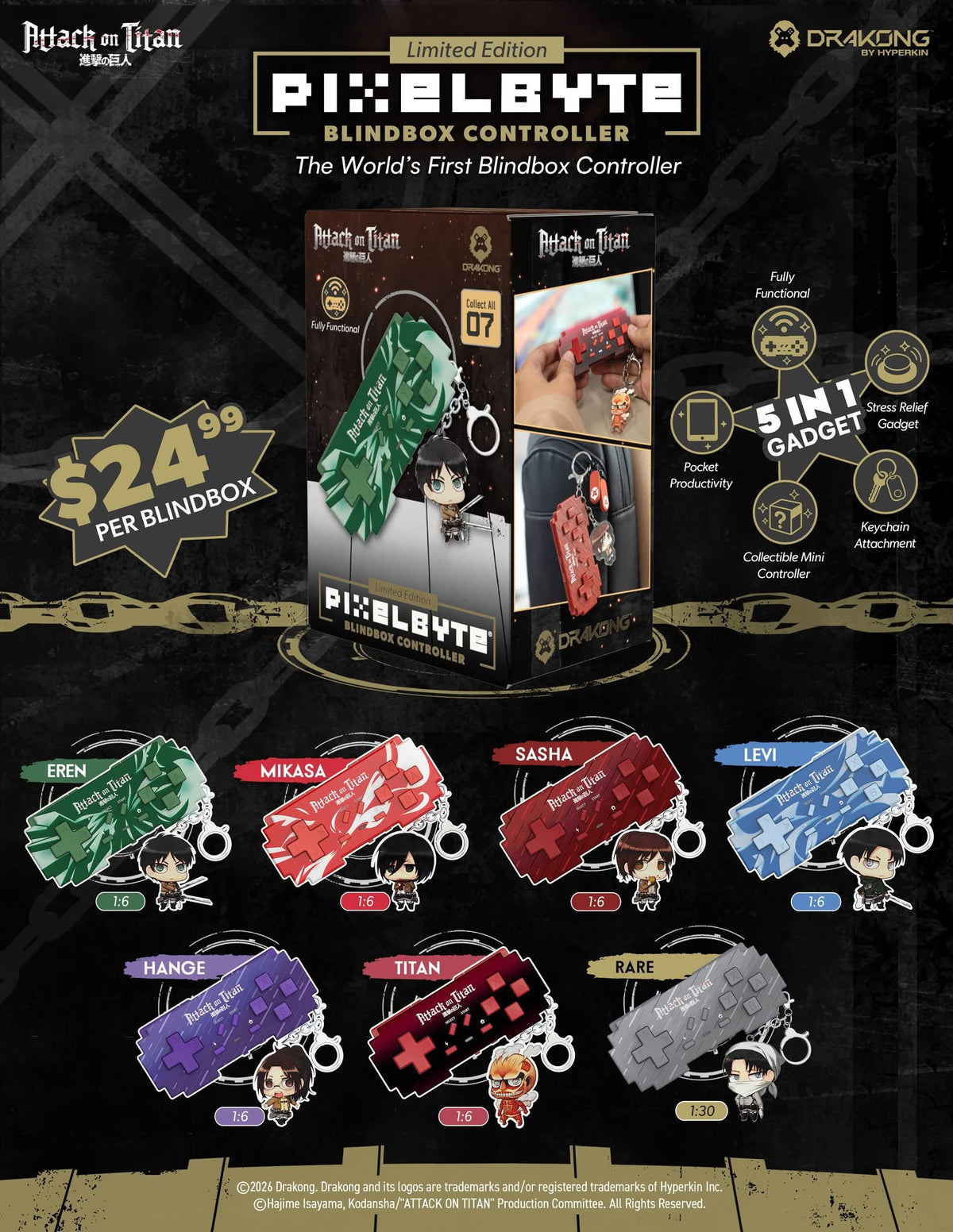 PixelByte Blind Box “Attack On Titan” anime themed surprise controllers