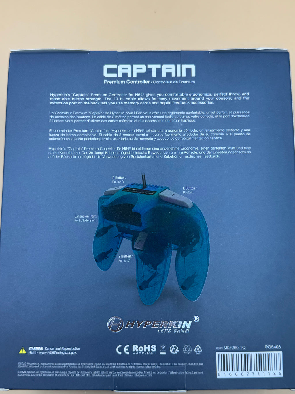 HYPERKIN CAPTAIN CONTROLLER (TURQUOISE) For Nintendo 64