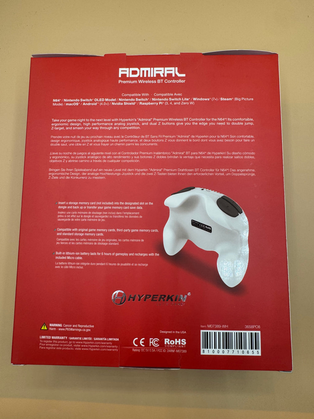 “Admiral” Premium BT Controller (White) for Nintendo 64