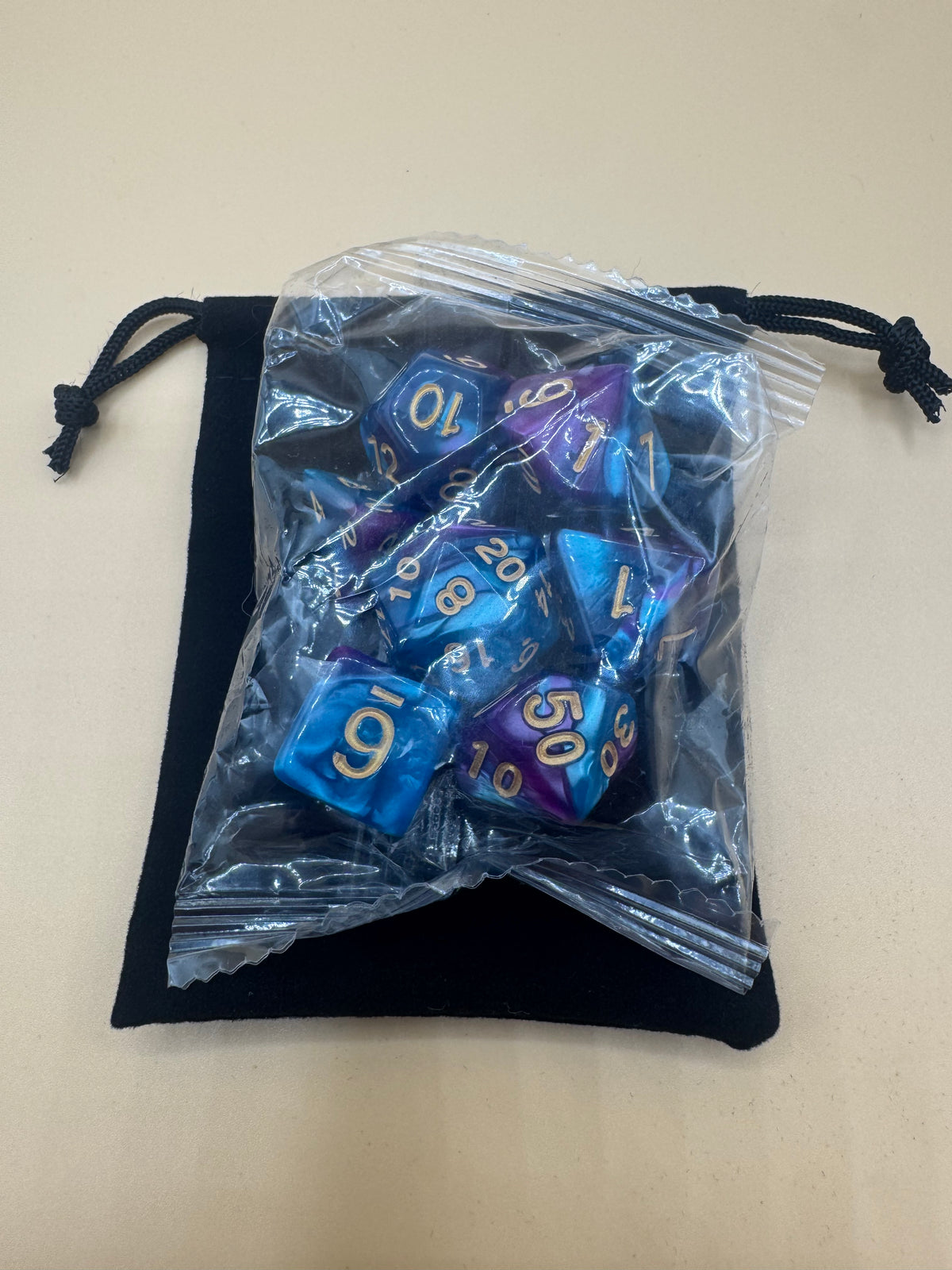 Two Toned (blue and purple)D&D Dice and Pouch