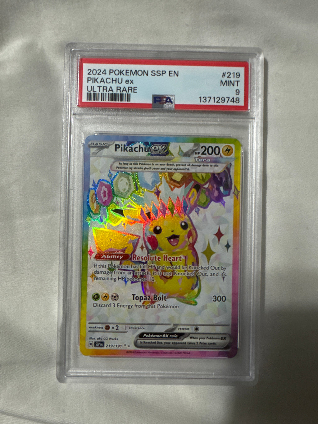 Pokémon TCG: Pikachu ex-SSP Ultra Rare PSA 9