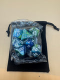 Two Toned (Blue and Green) D&D Dice and Pouch