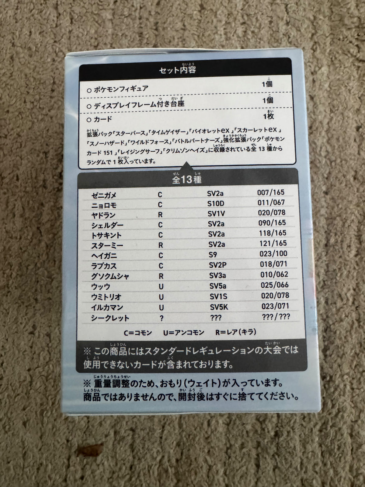 Box side with contents and card list