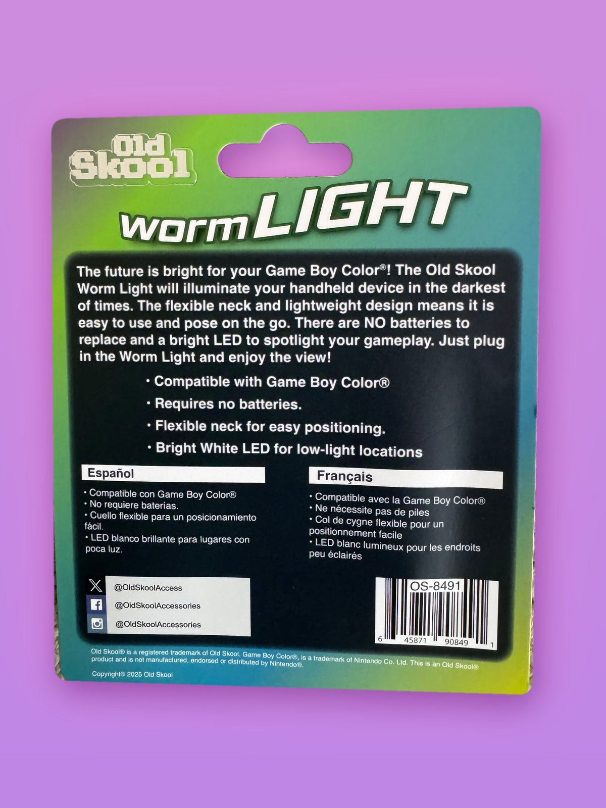 Old Skool Worm Light, Purple, back of card